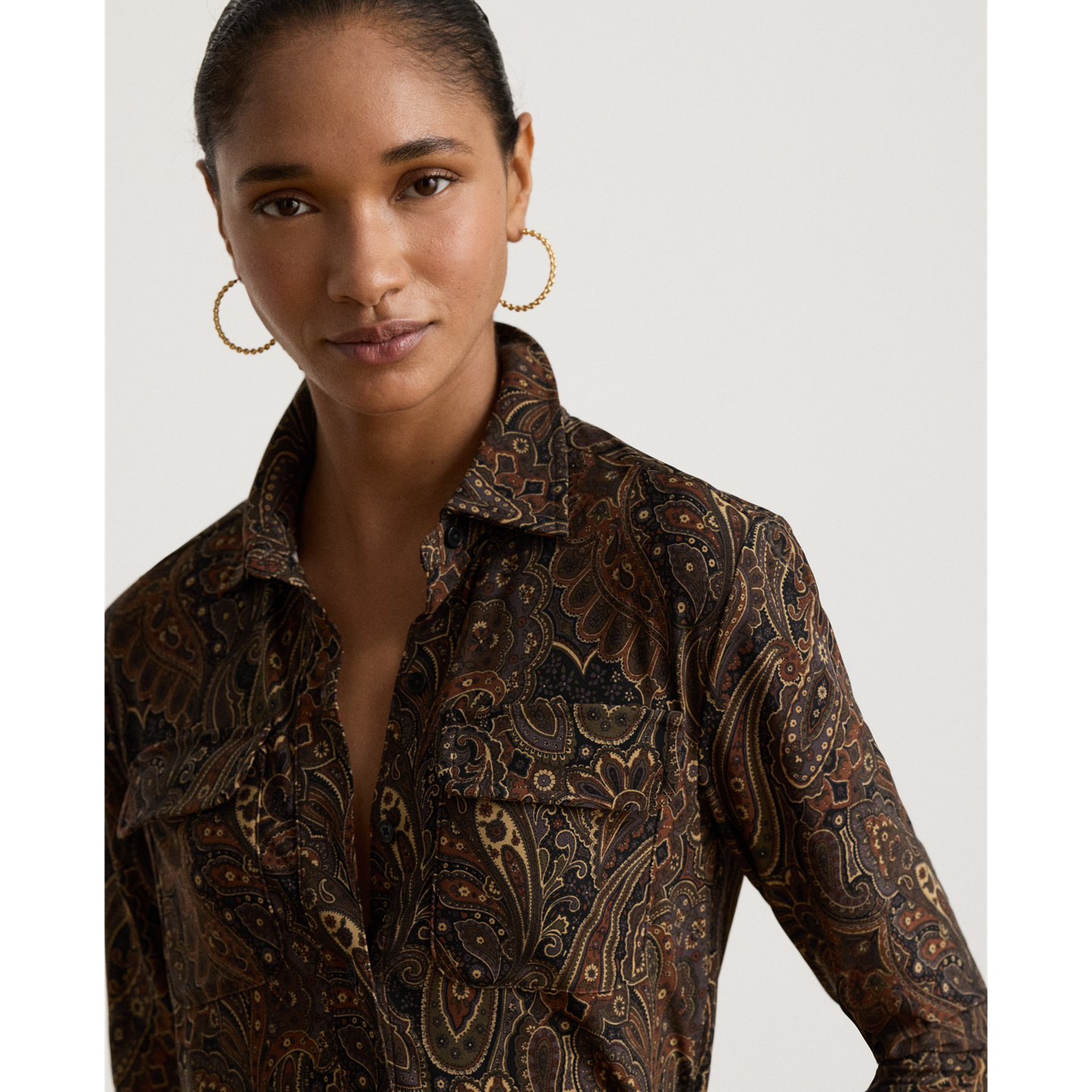 Женская рубашка Ralph Lauren Paisley Stretch Jersey, цвет: Чёрный разноцветный — фото 3