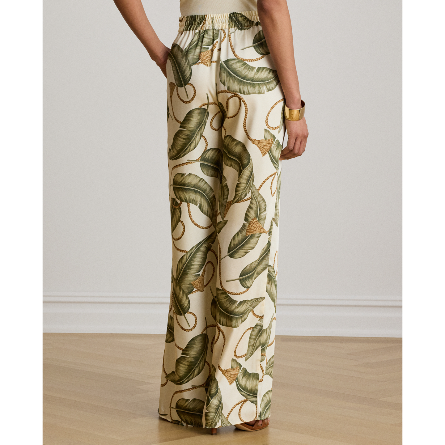 Женские брюки Ralph Lauren Rope-Print Twill Wide-Leg, цвет: Кремовый разноцветный — фото 2