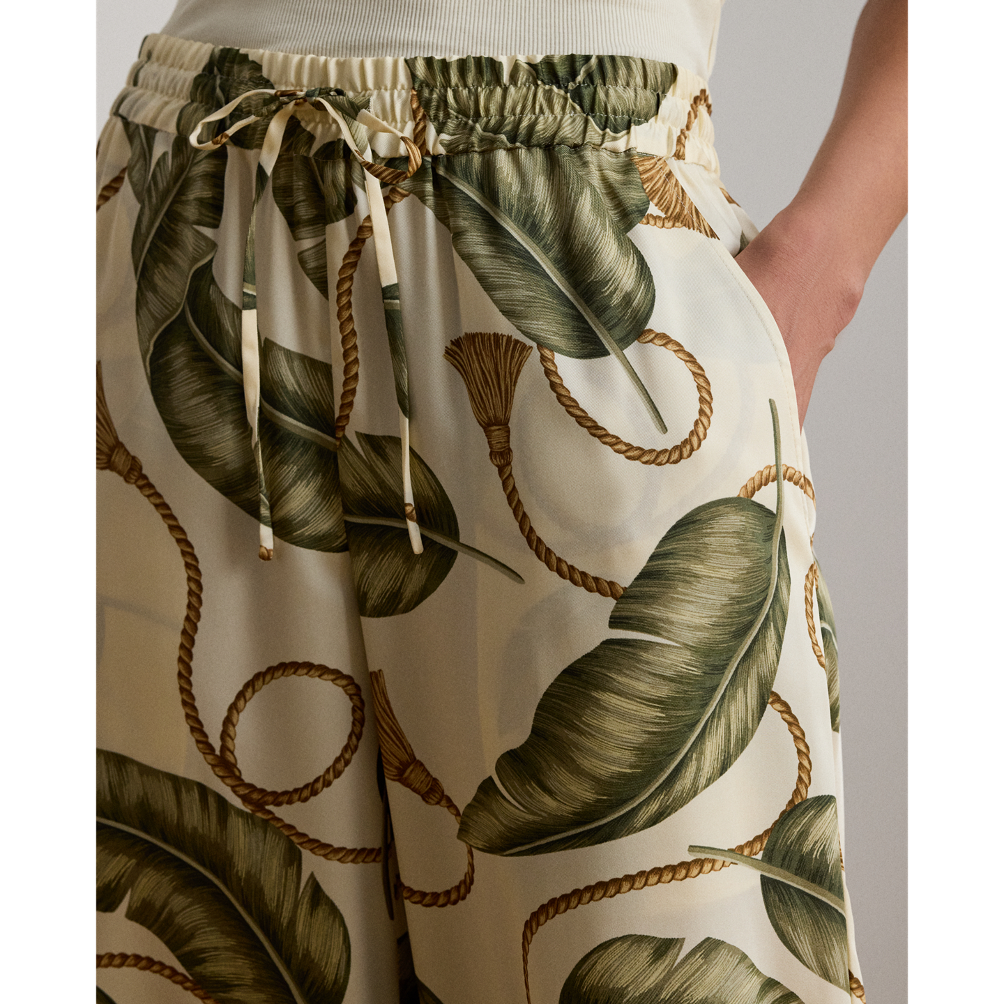 Женские брюки Ralph Lauren Rope-Print Twill Wide-Leg, цвет: Кремовый разноцветный — фото 3