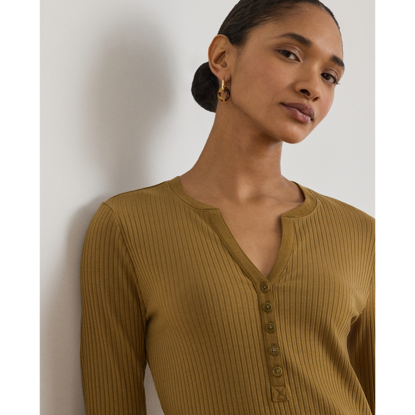 Женское платье Ralph Lauren Rib-Knit Henley Midi, цвет: Табачный бронзовый — фото 3