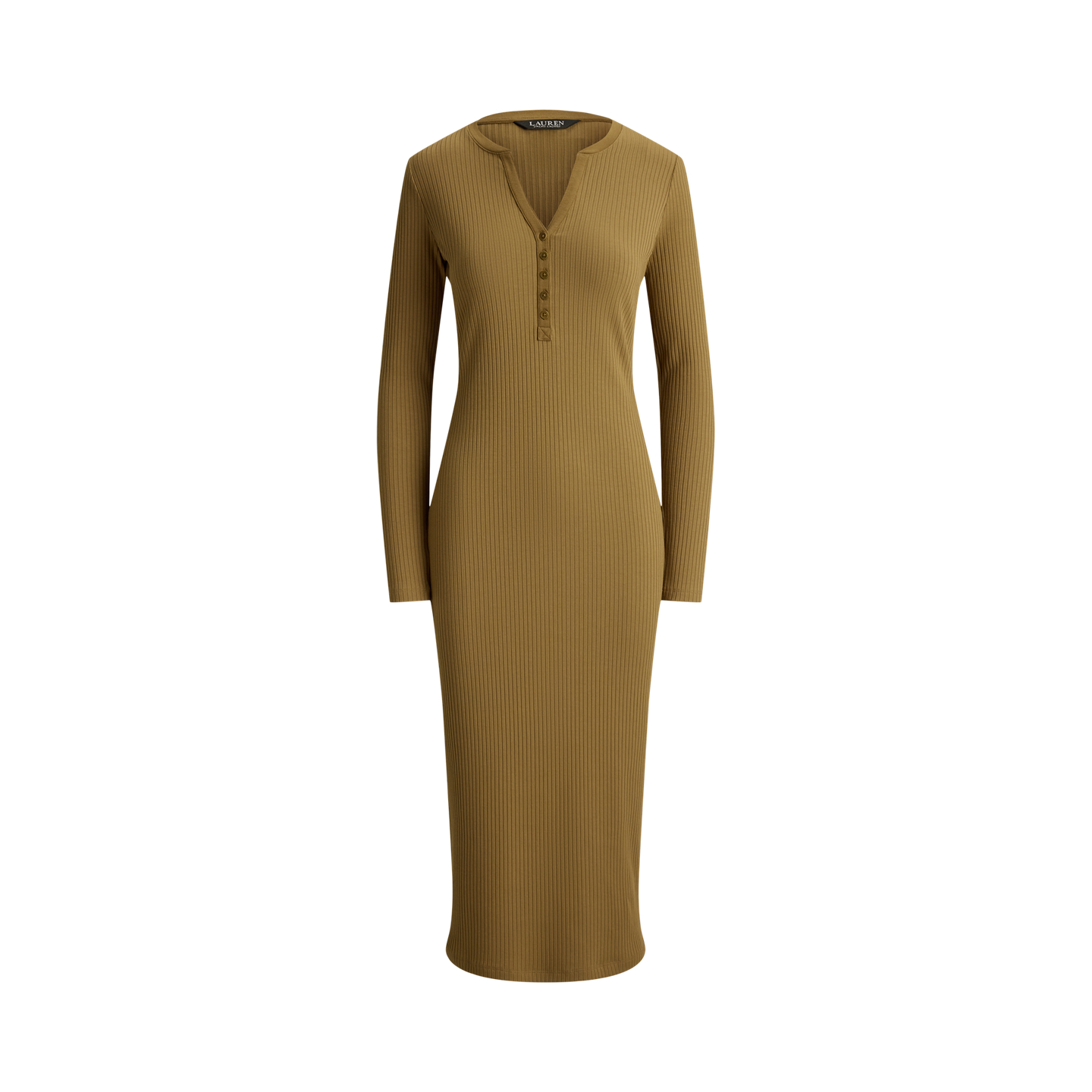 Женское платье Ralph Lauren Rib-Knit Henley Midi, цвет: Табачный бронзовый — фото 5