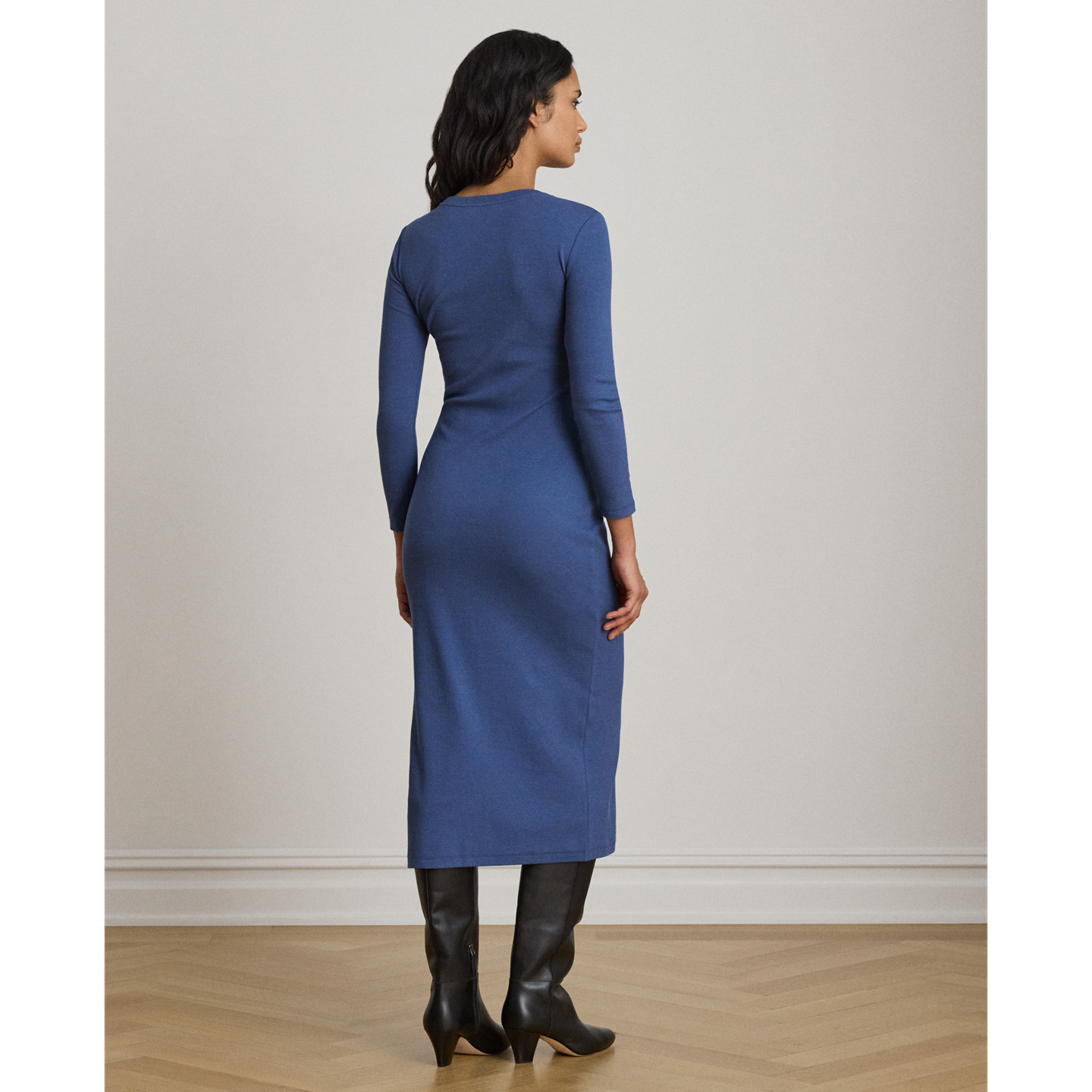 Женское платье Ralph Lauren Button-Trim Rib-Knit Midi, цвет: Синий — фото 2