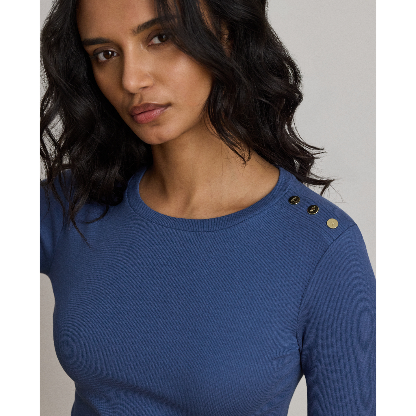 Женское платье Ralph Lauren Button-Trim Rib-Knit Midi, цвет: Синий — фото 3