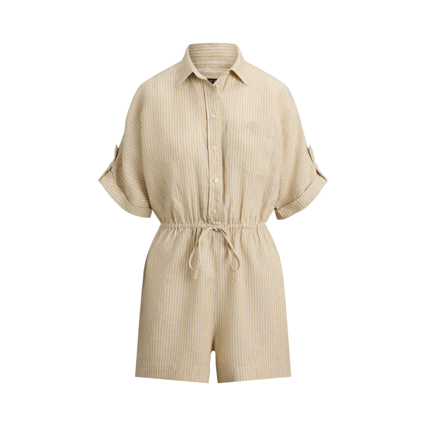 Женский комбинезон Ralph Lauren Striped Linen Roll-Tab-Sleeve Romper, цвет: Рыжевато-коричневый / Белый — фото 5