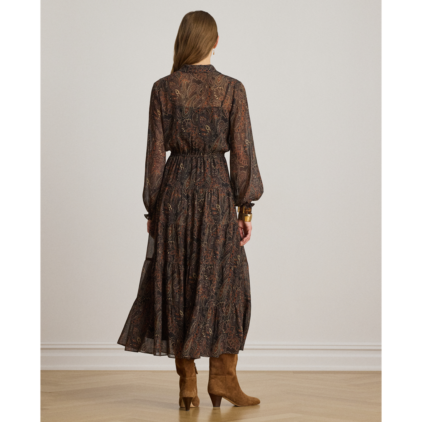 Женское платье Ralph Lauren Paisley Georgette Tie-Neck Tiered, цвет: Чёрный разноцветный — фото 2