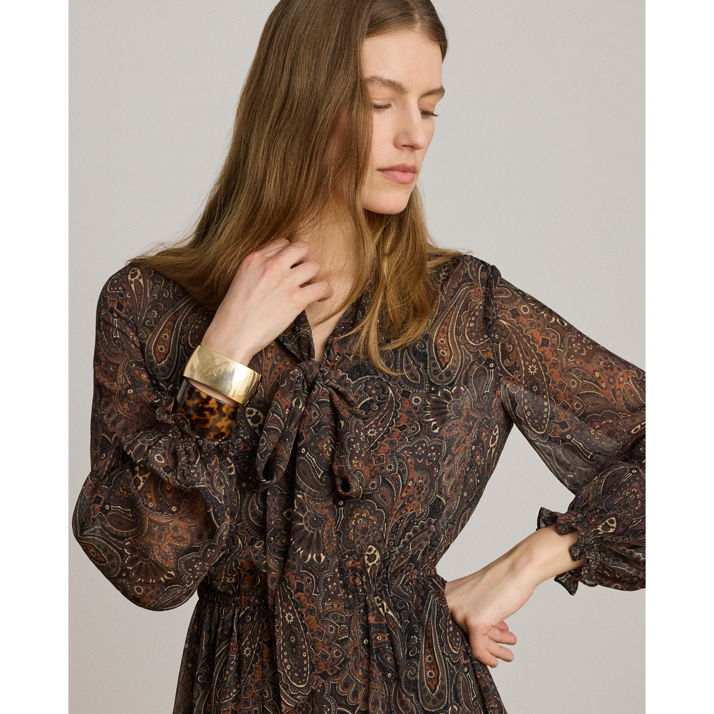 Женское платье Ralph Lauren Paisley Georgette Tie-Neck Tiered, цвет: Чёрный разноцветный — фото 3