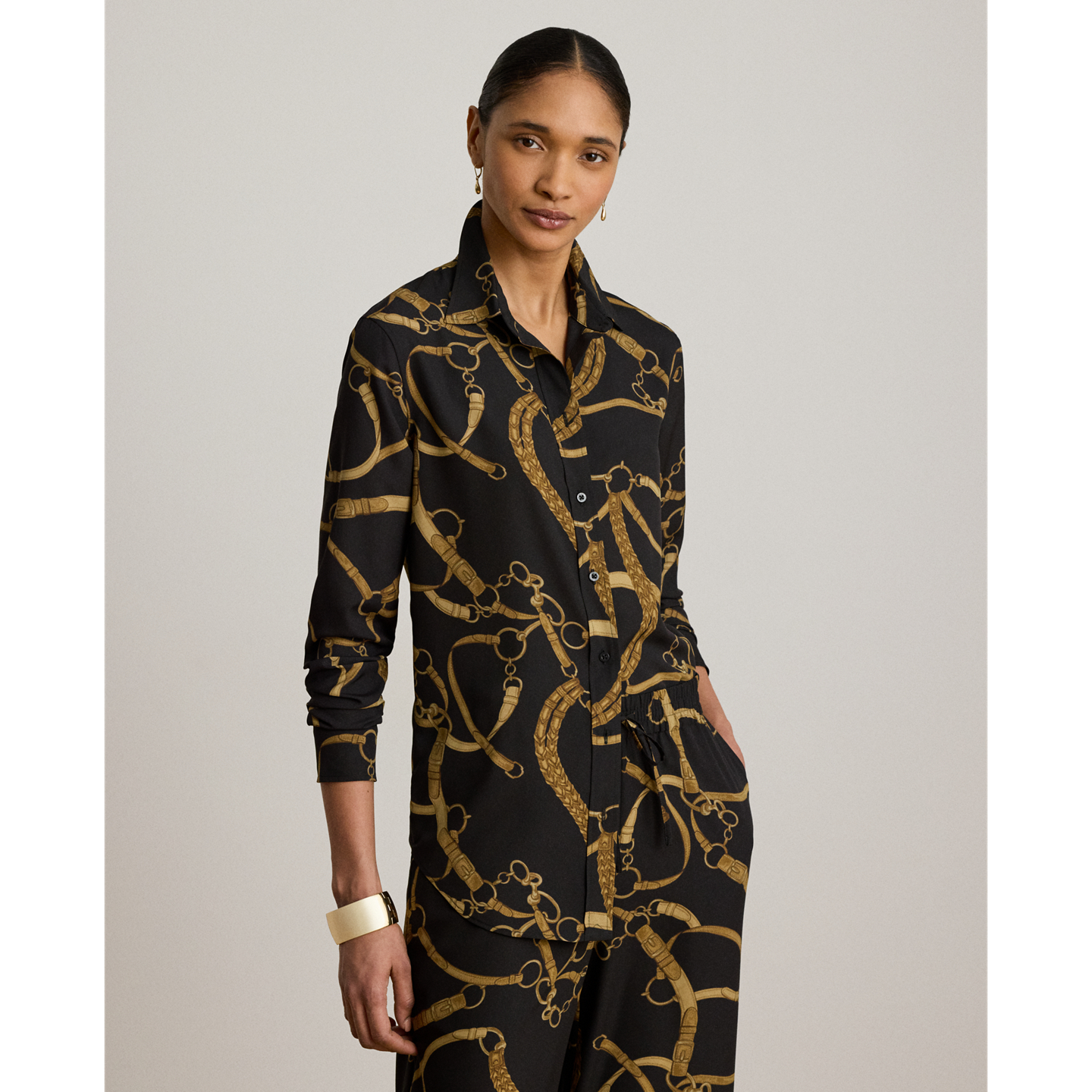 Женская рубашка Ralph Lauren Classic Fit Belting-Print Crepe, цвет: Чёрный / Рыжевато-коричневый — фото 4