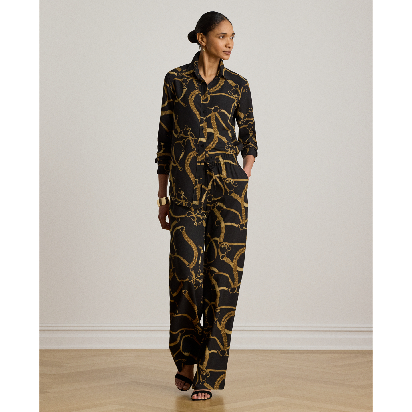 Женская рубашка Ralph Lauren Classic Fit Belting-Print Crepe, цвет: Чёрный / Рыжевато-коричневый — фото 1