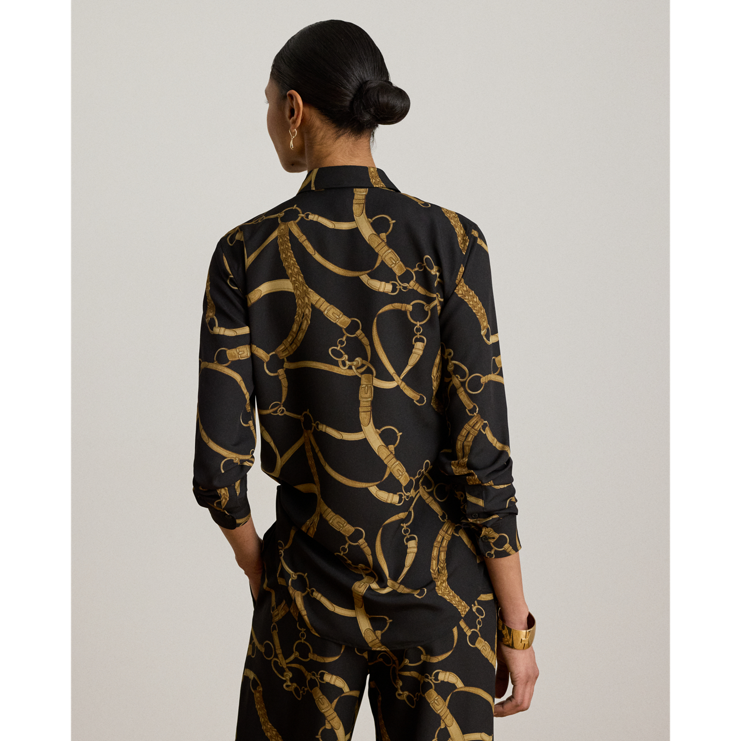 Женская рубашка Ralph Lauren Classic Fit Belting-Print Crepe, цвет: Чёрный / Рыжевато-коричневый — фото 2
