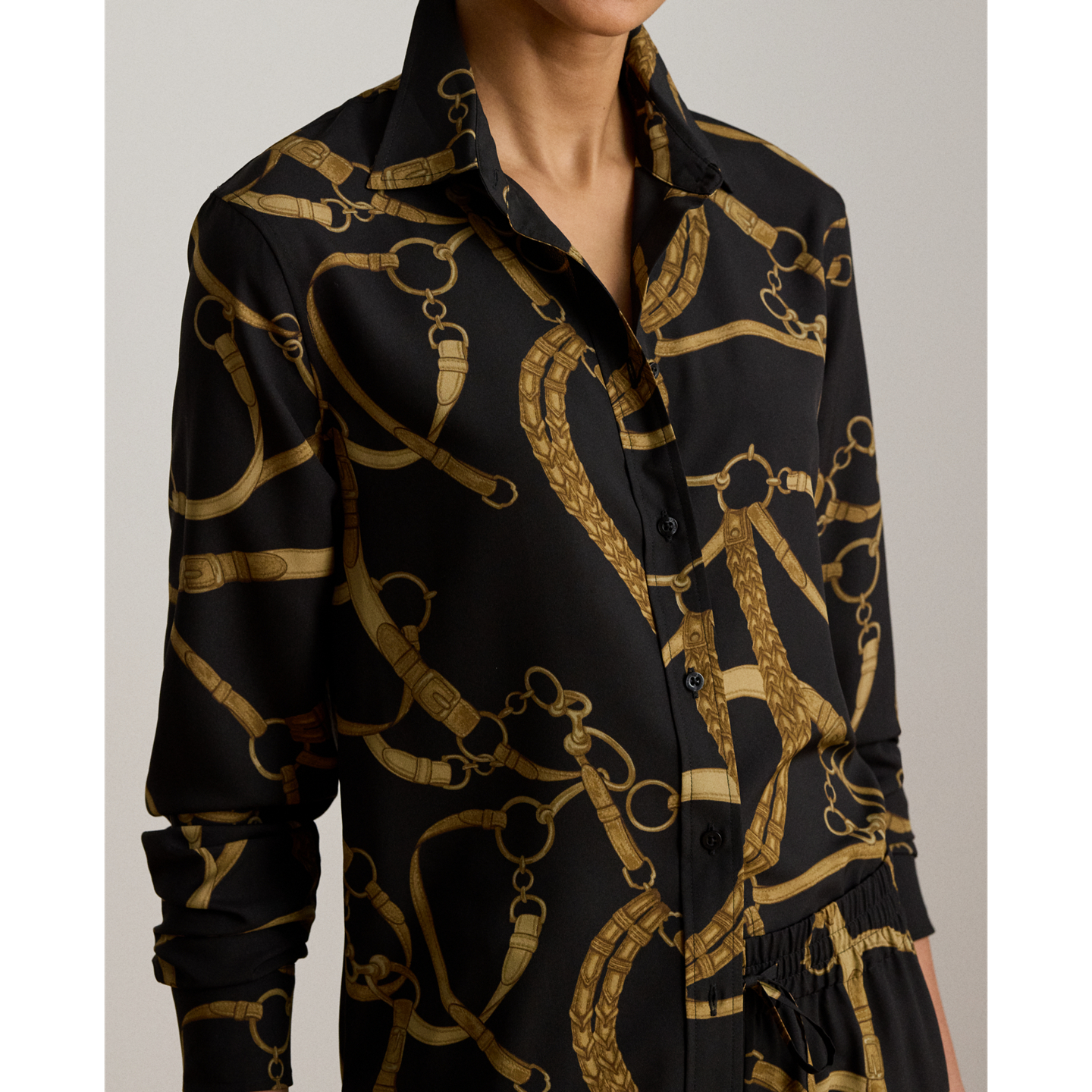 Женская рубашка Ralph Lauren Classic Fit Belting-Print Crepe, цвет: Чёрный / Рыжевато-коричневый — фото 3