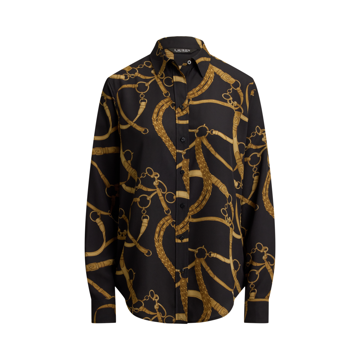 Женская рубашка Ralph Lauren Classic Fit Belting-Print Crepe, цвет: Чёрный / Рыжевато-коричневый — фото 5