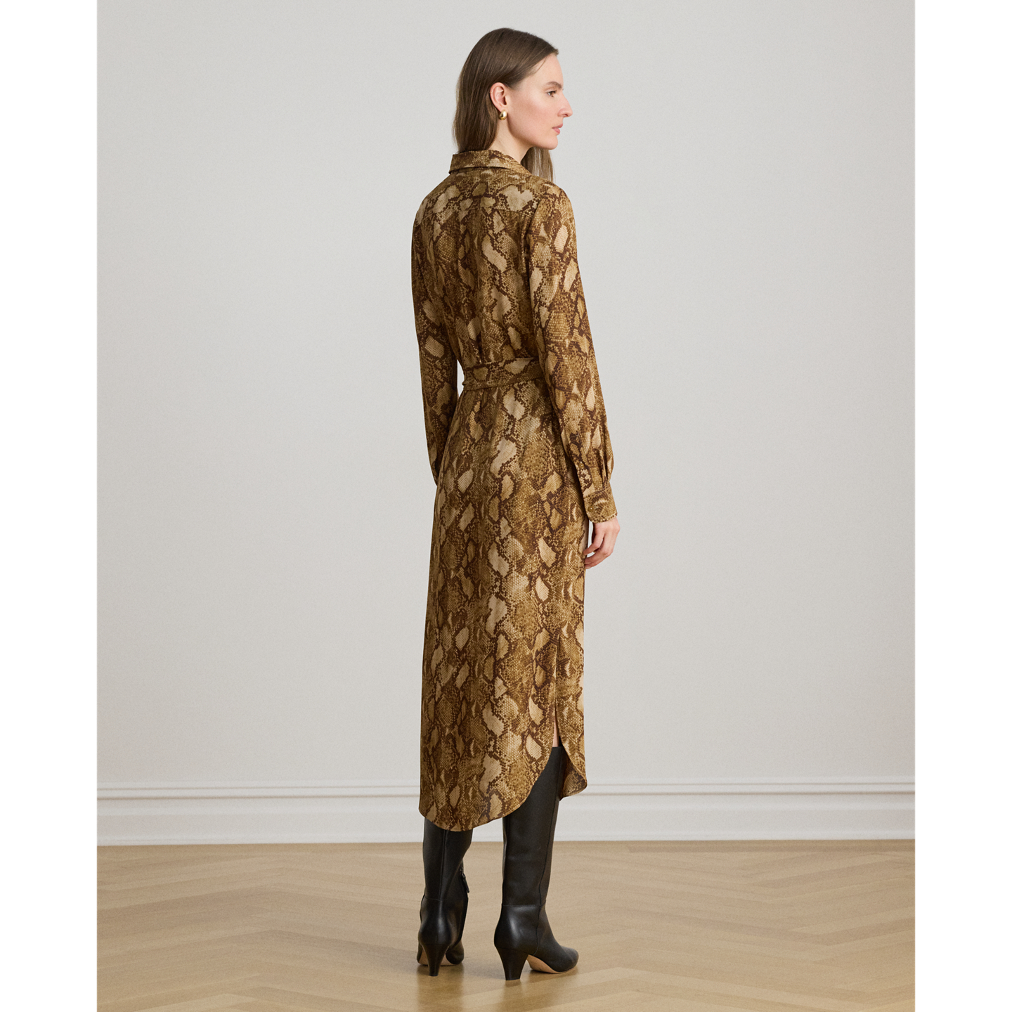 Женское платье Ralph Lauren Python-Print Georgette Shirtdress, цвет: Рыжевато-коричневый разноцветный — фото 2