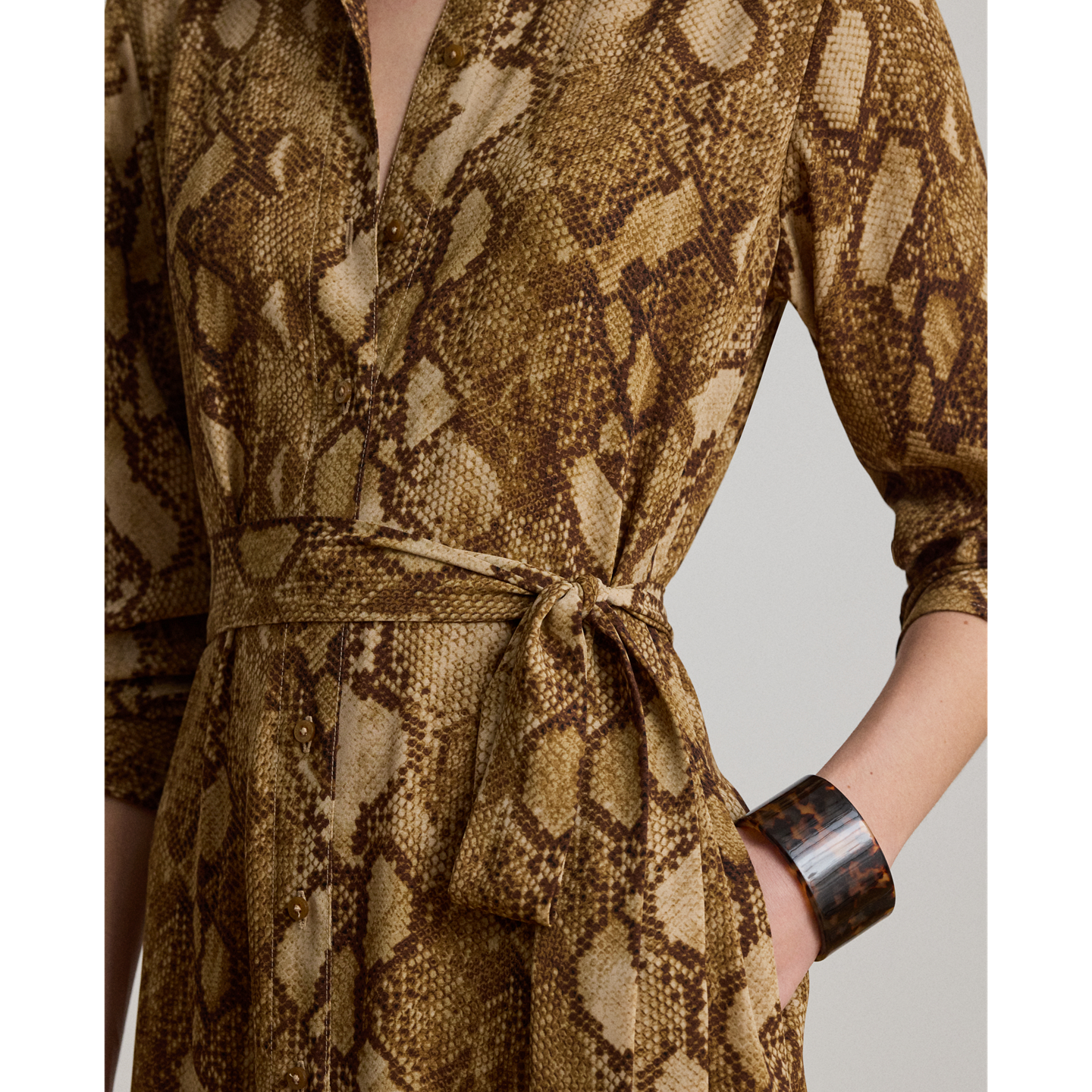 Женское платье Ralph Lauren Python-Print Georgette Shirtdress, цвет: Рыжевато-коричневый разноцветный — фото 3
