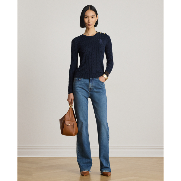 Button-Trim Cable-Knit Sweater