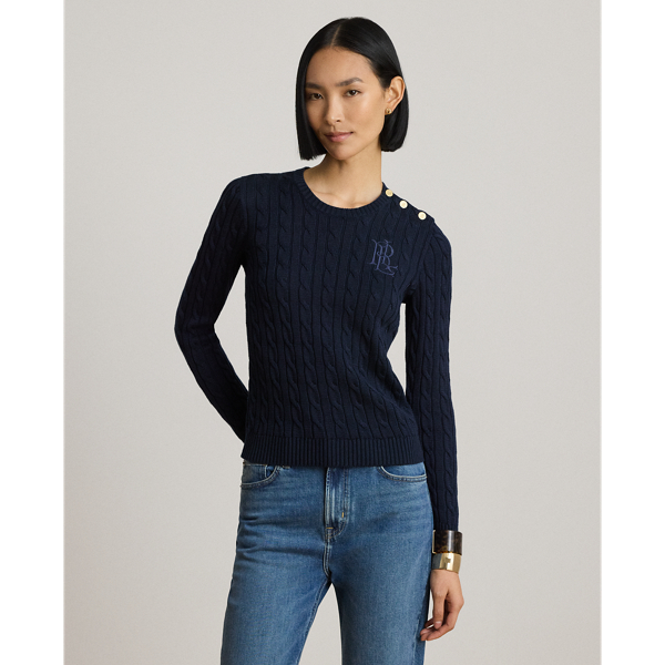 Button-Trim Cable-Knit Sweater
