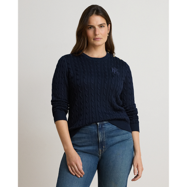 Button-Trim Cable-Knit Sweater