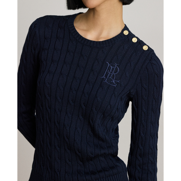 Button-Trim Cable-Knit Sweater
