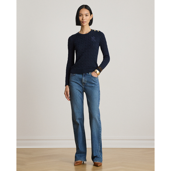 Button-Trim Cable-Knit Sweater