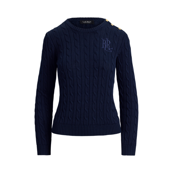Button-Trim Cable-Knit Sweater