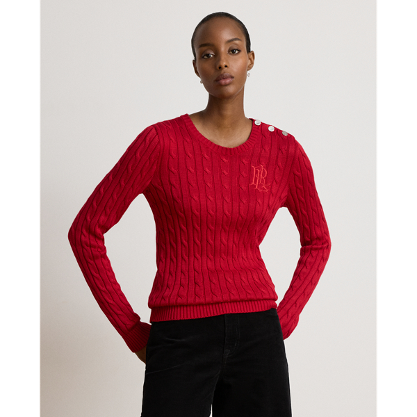 Kabeltrui met knopen Lauren Petite in Ralph red 1
