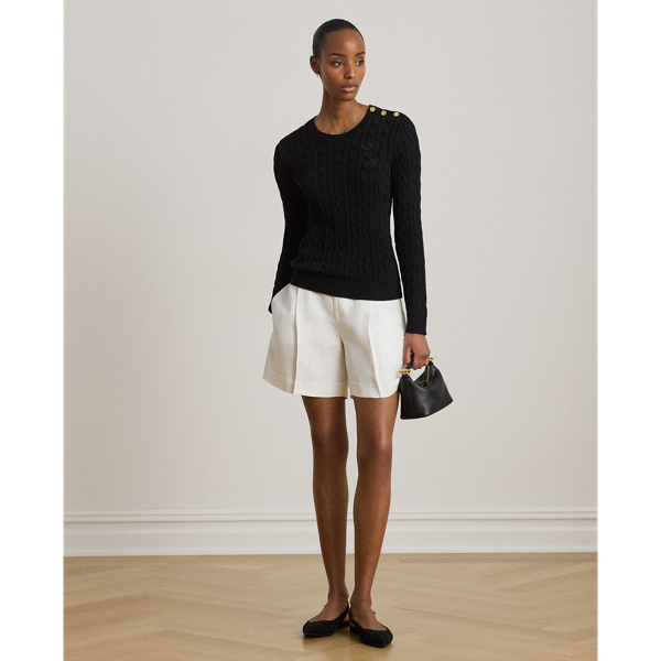 Button-Trim Cable-Knit Sweater