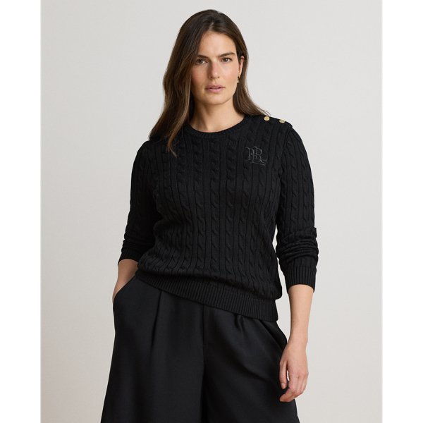 Button-Trim Cable-Knit Sweater