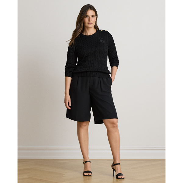 Button-Trim Cable-Knit Sweater