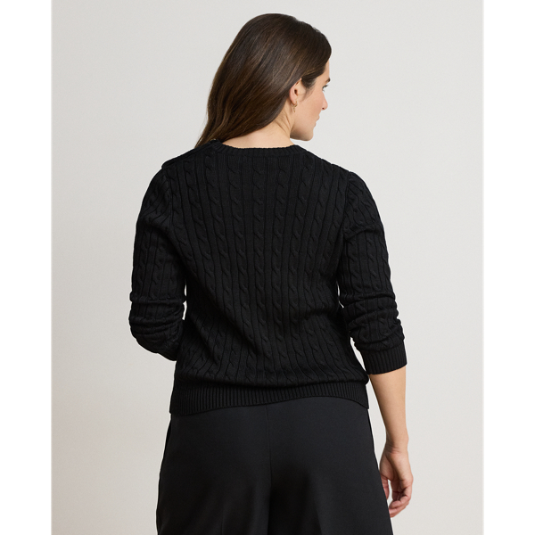 Button-Trim Cable-Knit Sweater