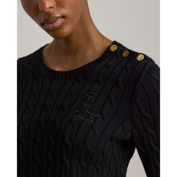Button-Trim Cable-Knit Sweater