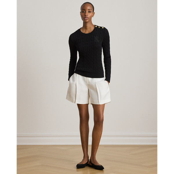 Button-Trim Cable-Knit Sweater