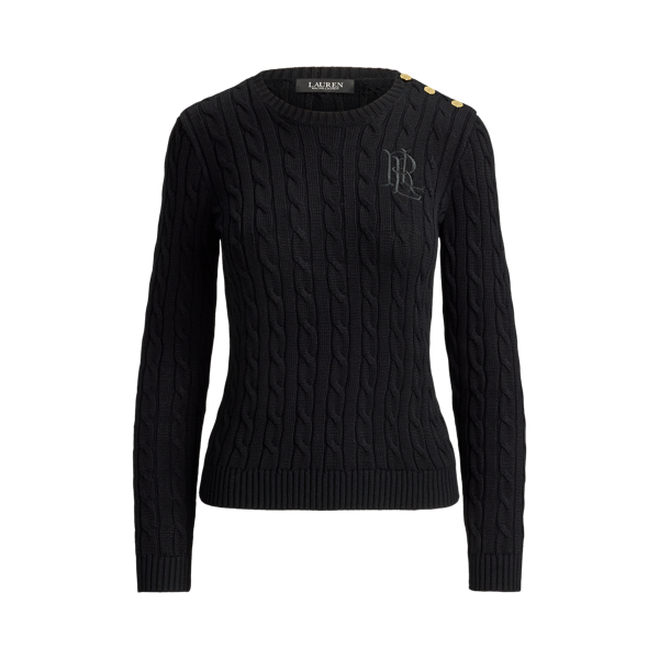 Button-Trim Cable-Knit Sweater