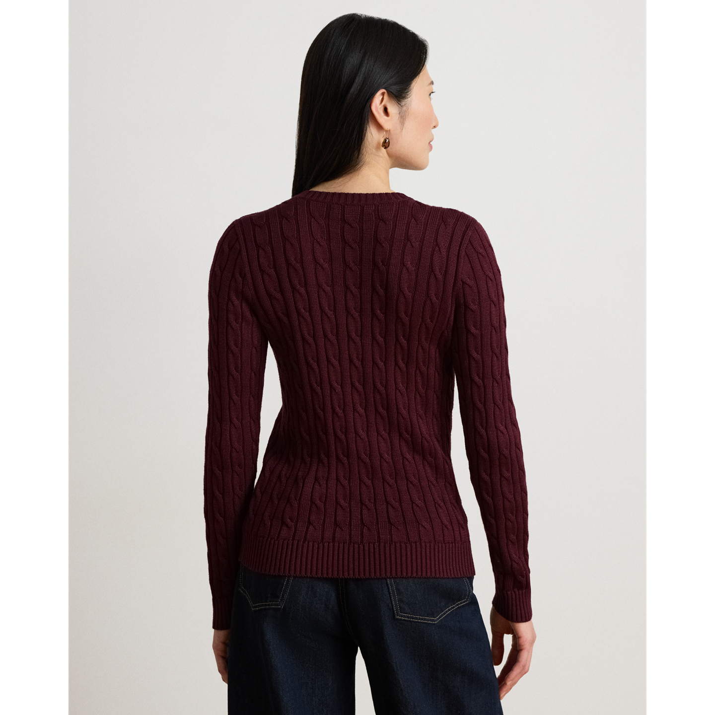 Женский свитер Ralph Lauren Button-Trim Cable-Knit, цвет: Тёмный гранатовый — фото 2