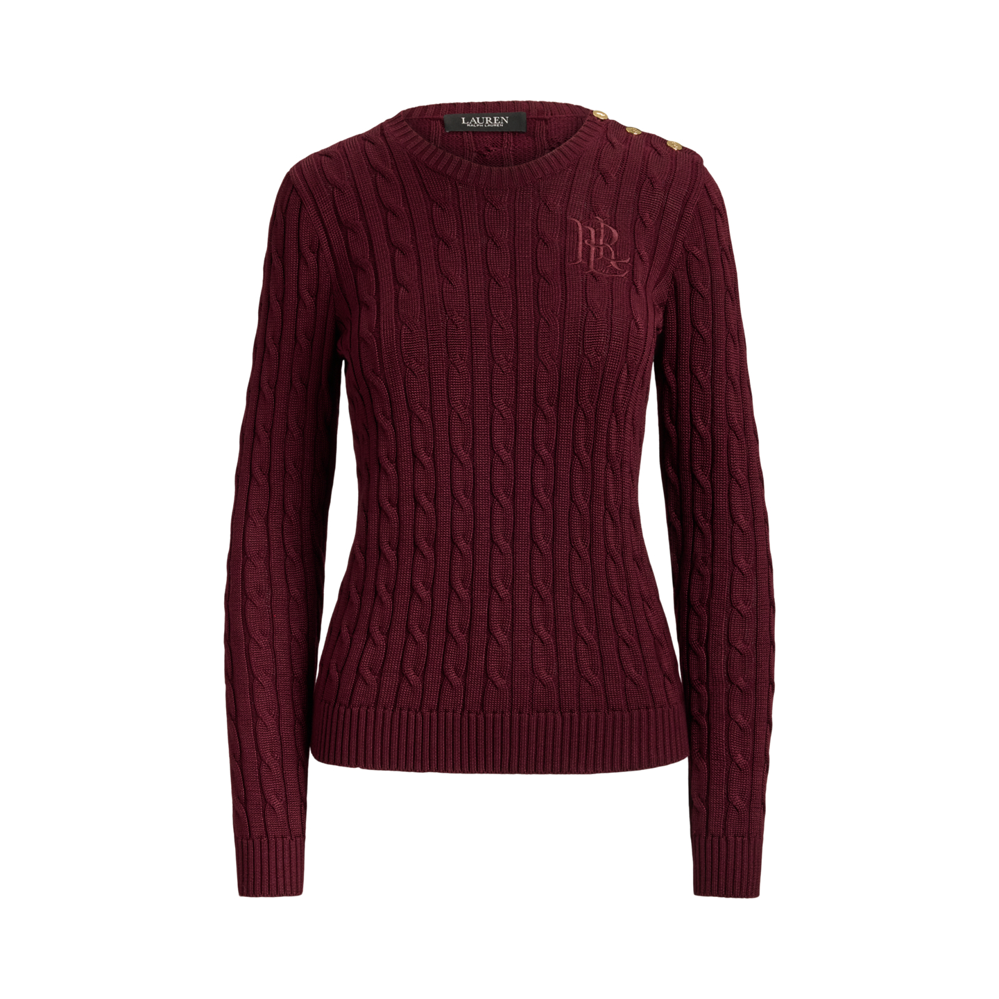 Женский свитер Ralph Lauren Button-Trim Cable-Knit, цвет: Тёмный гранатовый — фото 4