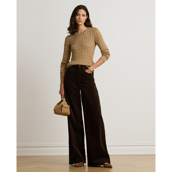 Button-Trim Cable-Knit Sweater