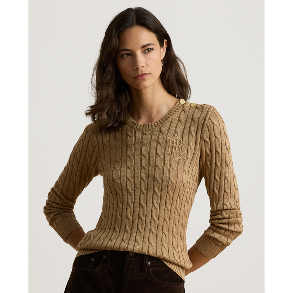 Button-Trim Cable-Knit Sweater