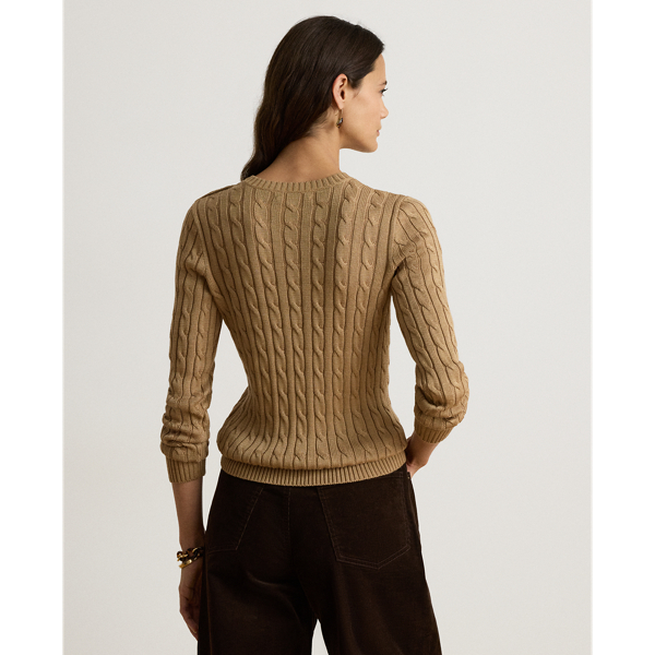 Button-Trim Cable-Knit Sweater