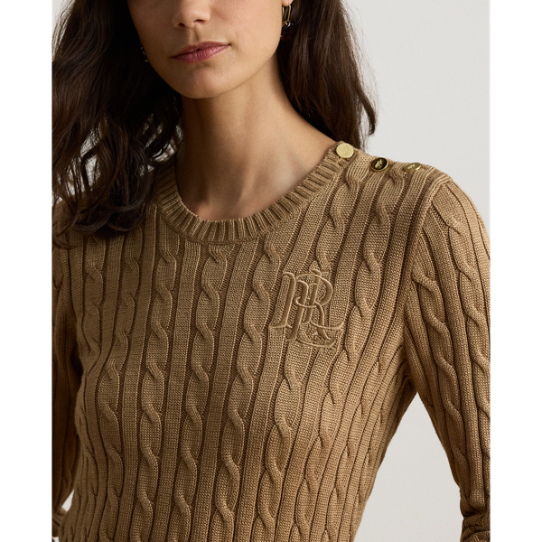 Button-Trim Cable-Knit Sweater