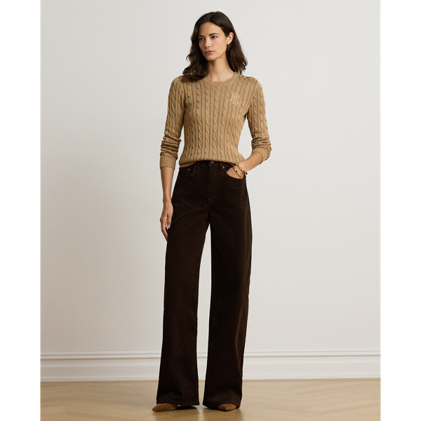 Button-Trim Cable-Knit Sweater