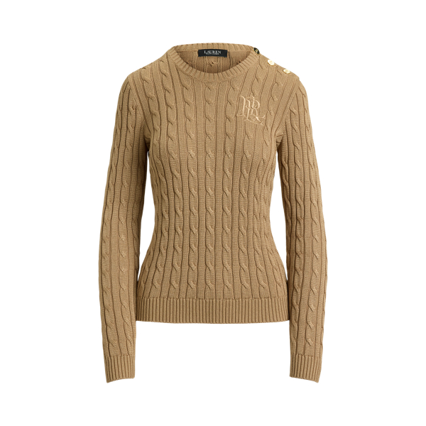Button-Trim Cable-Knit Sweater