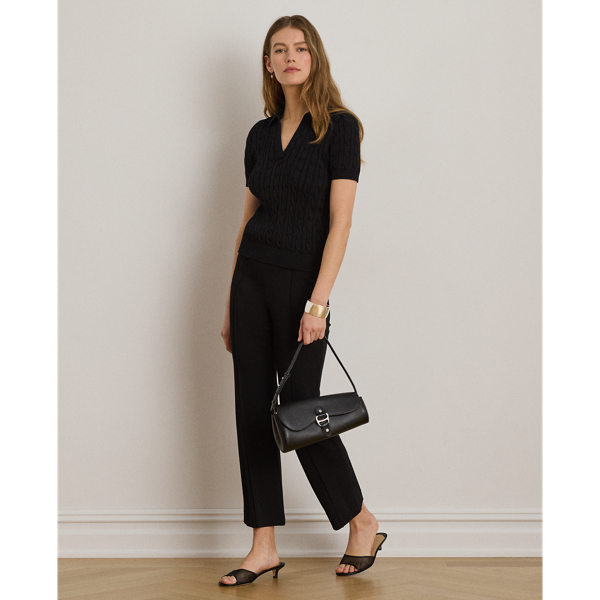 Black Cable Cotton-Blend Short-Sleeve Sweater Lauren Petite 4