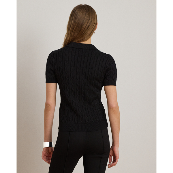 Black Cable Cotton-Blend Short-Sleeve Sweater Lauren Petite 5