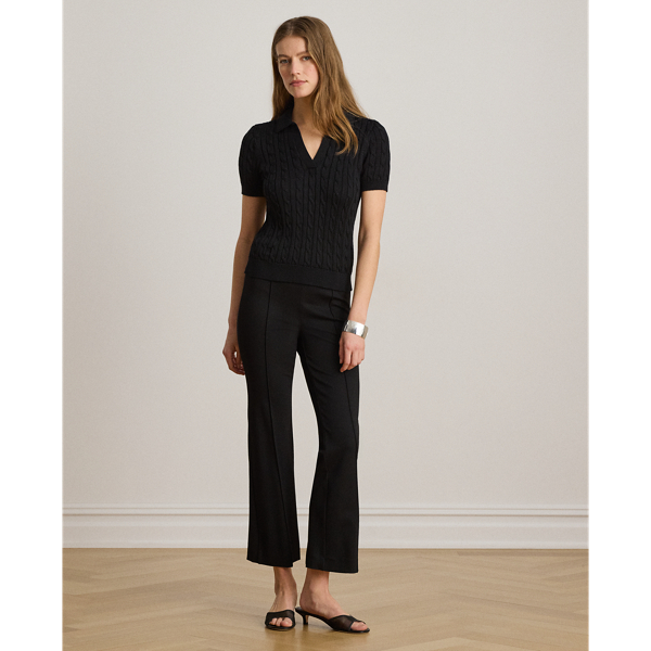 Black Cable Cotton-Blend Short-Sleeve Sweater Lauren Petite 8