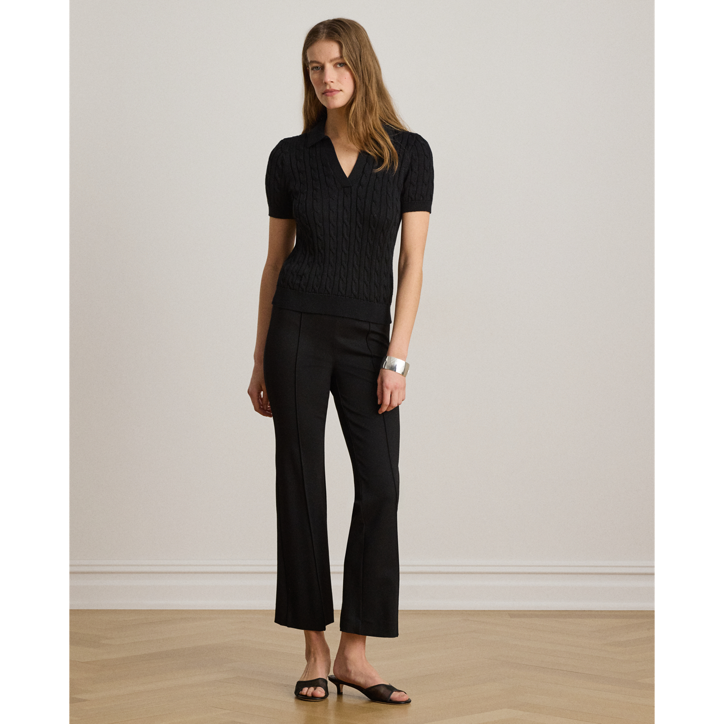 Свитер Ralph Lauren Cable Cotton-Blend Short-Sleeve Sweater, цвет: Чёрный — фото 5