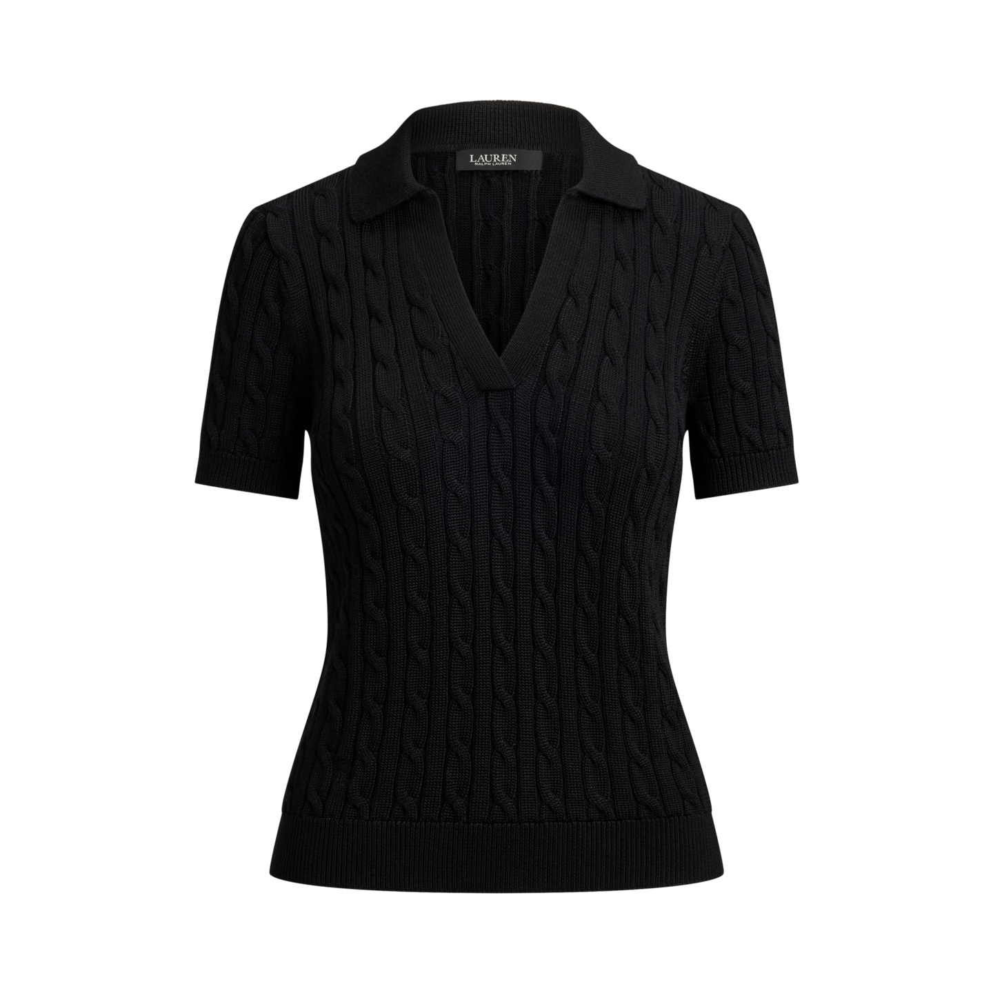 Свитер Ralph Lauren Cable Cotton-Blend Short-Sleeve Sweater, цвет: Чёрный — фото 7