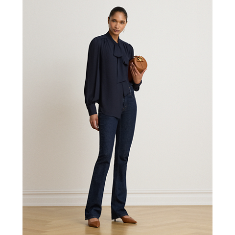 Женская блузка Ralph Lauren Georgette Tie-Neck Blouse, цвет: Тёмно-синий