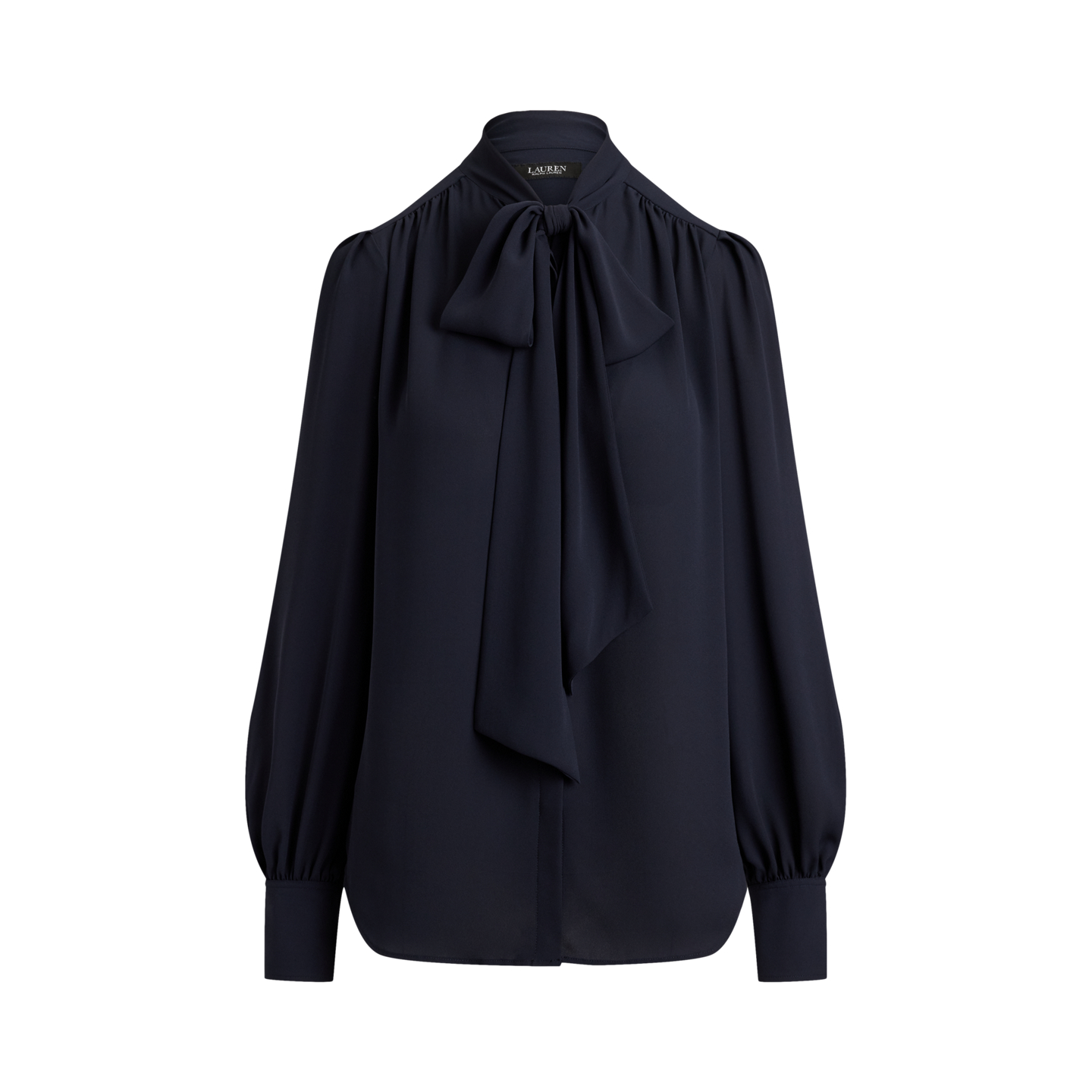 Женская блузка Ralph Lauren Georgette Tie-Neck Blouse, цвет: Тёмно-синий — фото 5