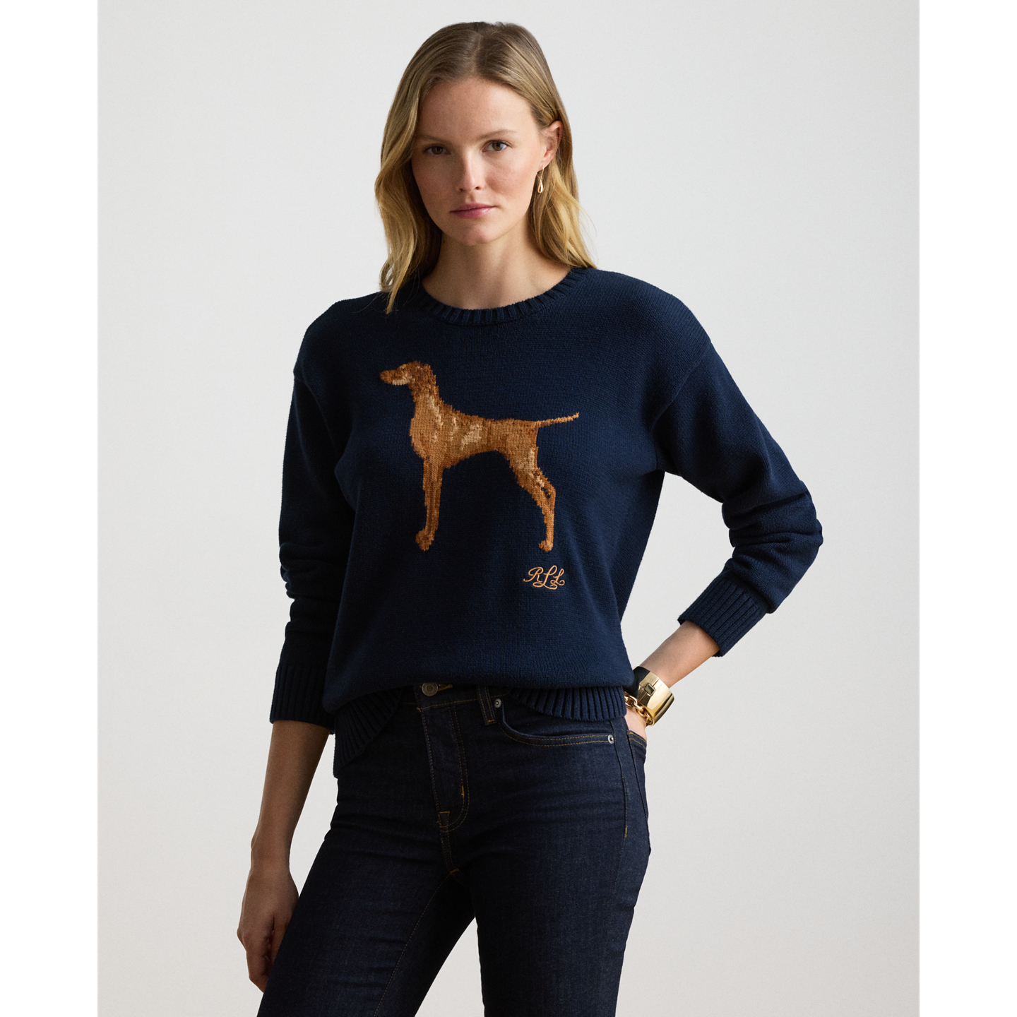 Женский свитер Ralph Lauren Intarsia-Knit Vizsla Cotton, цвет: Тёмно-синий разноцветный — фото 4