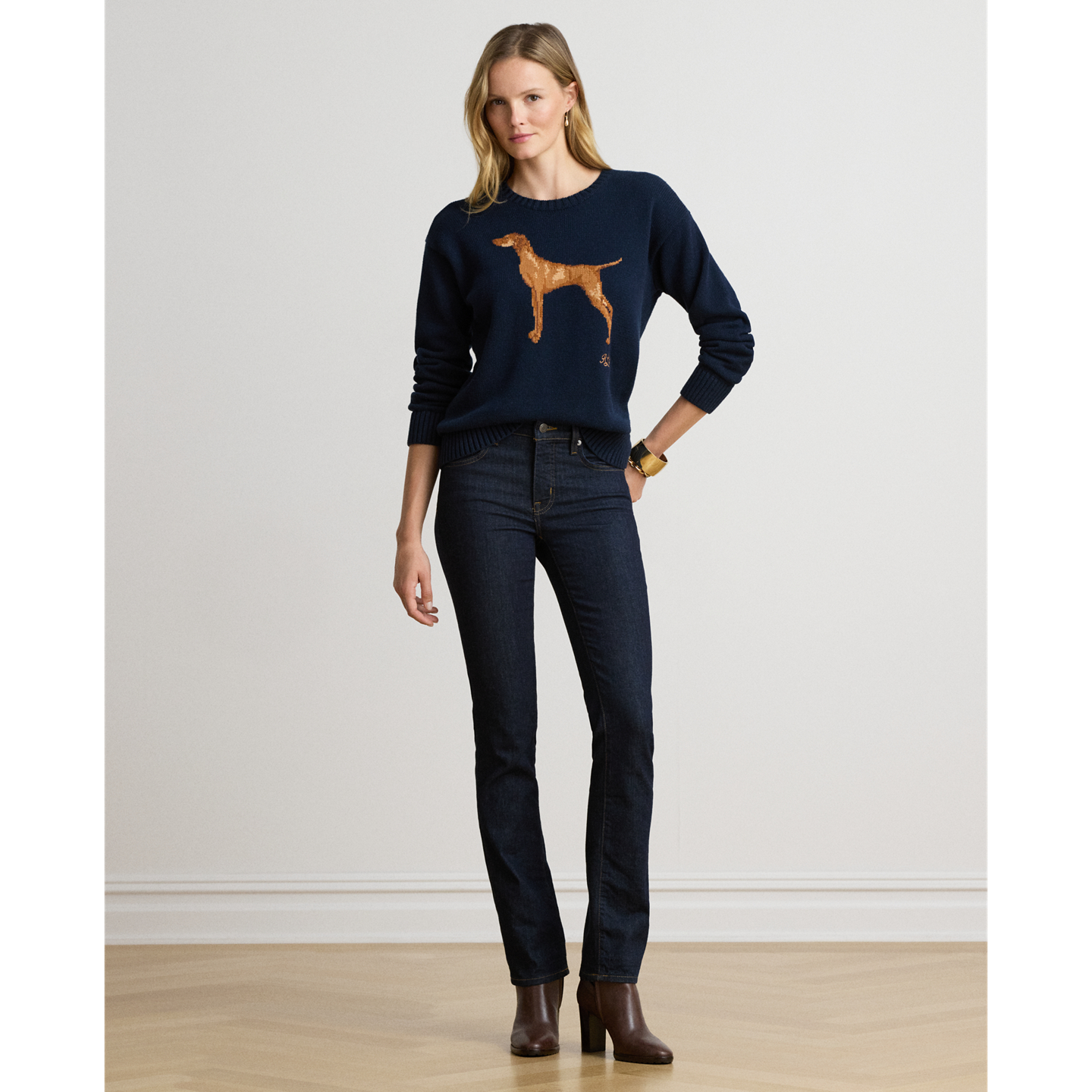 Женский свитер Ralph Lauren Intarsia-Knit Vizsla Cotton, цвет: Тёмно-синий разноцветный — фото 1