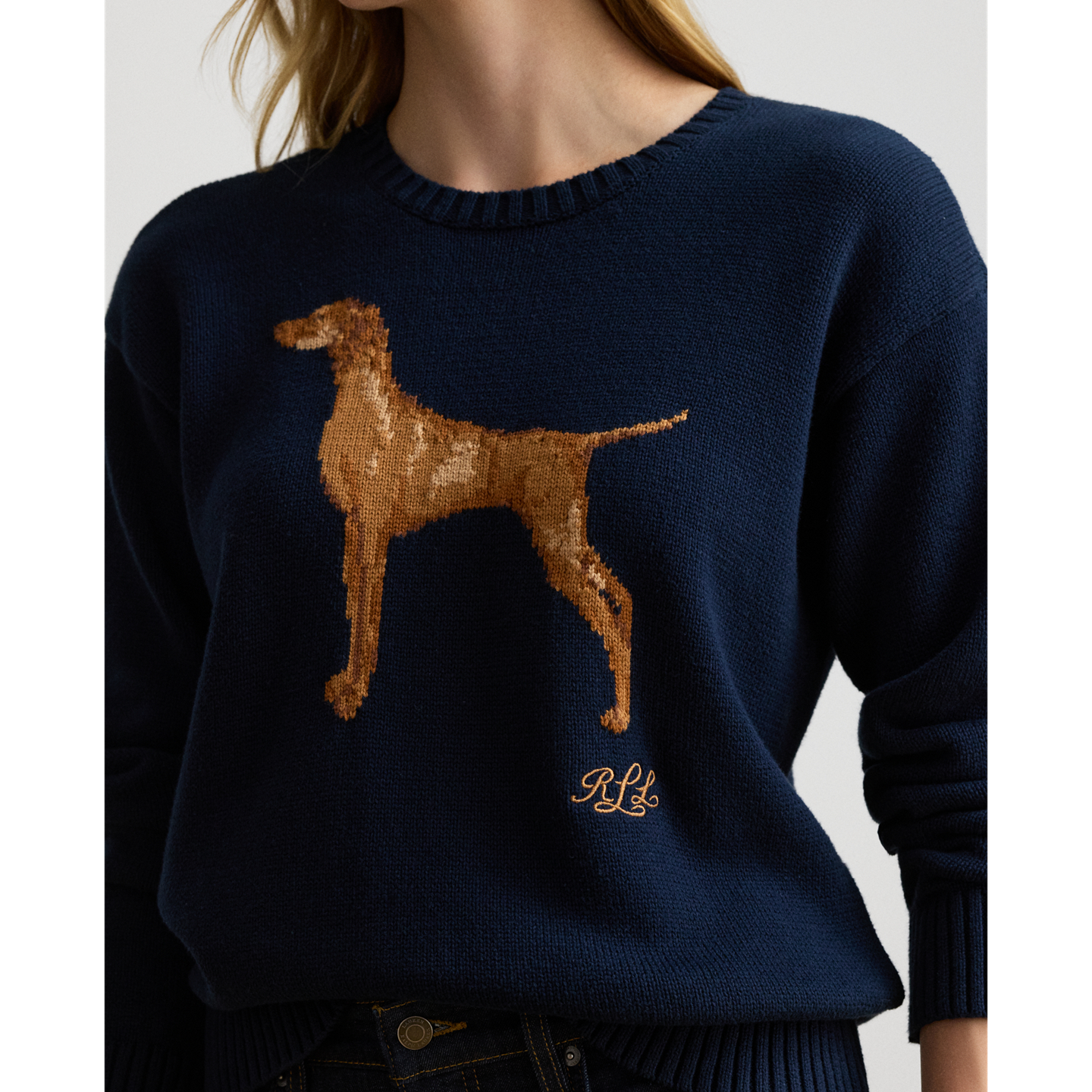 Женский свитер Ralph Lauren Intarsia-Knit Vizsla Cotton, цвет: Тёмно-синий разноцветный — фото 3