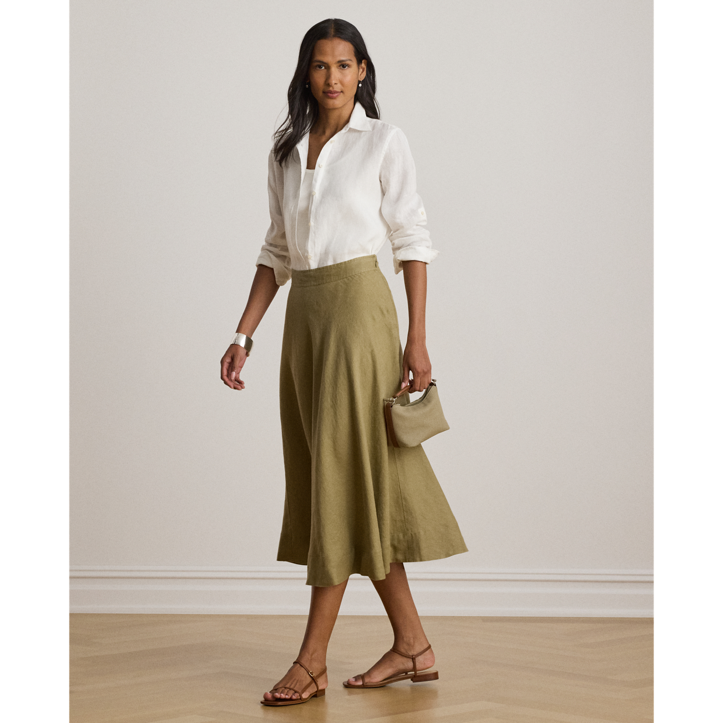 Женская юбка Ralph Lauren Linen A-Line Midi, цвет: Light Agave — фото 5